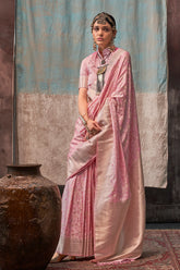 LIGHT PINK SHADED PURE SATIN HANDLOOM WEAVING SILK SAREES